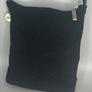 THE SAK BLACK CROCHET MEDIUM SHOULDER BAG WITH SILVER TONE HARDWARE